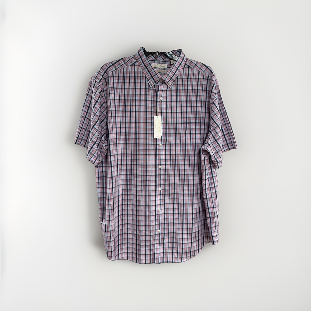Roundtree & Yorke Gold Label Mens 2XB Plaid Short Sleeve Shirt Non Iron NEW F24